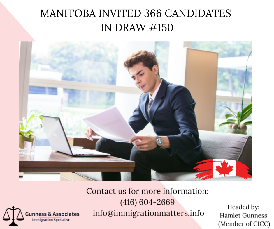366 Candidates were invited to Manitoba Draw 150 on July 14, 2022, Manitoba held a new invitation round in the Manitoba Provincial Nominee Program (MPNP) and Manitoba invited. In round #150, MPNP issued 293 Letters of Advice to Apply (LAA) in the Skilled Workers in Manitoba stream. The minimum score to get the LAA in this category was 699 points, 74 points fewer compared to the previous draw. In the Skilled Workers Overseas stream, Manitoba issued 33 LAAs. The lowest score in the SWO category was 715 points, 4 points more than in the previous round. In addition, Manitoba invited 40 candidates in the International Education Category. In total, Manitoba issued LAAs to 366 candidates, including 55 Express Entry candidates. MPNP has invited 3,455 candidates in 2022, and 648 of them received invitations in the Express Entry. Get a free Canada Assessment Form Overview of the Manitoba Draw 150 On July 14, 2022, 366 applicants received invitations to the Manitoba Provincial Nominee Program (MPNP) in round #150. Manitoba sends out invites in 3 streams of MPNP: Skilled Workers in Manitoba Number of Letters of Advice to Apply issued: 293 Ranking score of lowest-ranked candidate invited: 699 International Education Stream Number of Letters of Advice to Apply issued: 40 Skilled Workers Overseas stream Number of Letters of Advice to Apply issued: 33 who were invited directly by the MPNP under a Strategic Recruitment Initiative Ranking score of lowest-ranked candidate invited: 715 Of the 366 Letters of Advice to Apply issued in this draw, 55 were issued to candidates who declared a valid Express Entry ID and job seeker validation code. Every newcomer is welcome to settle in Manitoba’s friendly towns and cities. You can enjoy all that the province has to offer, including: help newcomers who want to: - start a new business -find a good job -settle into a new life in Manitoba a strong economy offering many jobs more than 200 languages are spoken in different parts of the province (English is the official language) To get an up to date immigration news Click here. If you are interested in applying for one of the programs in Manitoba, MPNP, you can contact an immigration specialist at Gunness & Associates. Tel: (416) 604-2669 Email: info@test2.immigrationmatters.info All rights reserved ©2022 Gunness & Associates