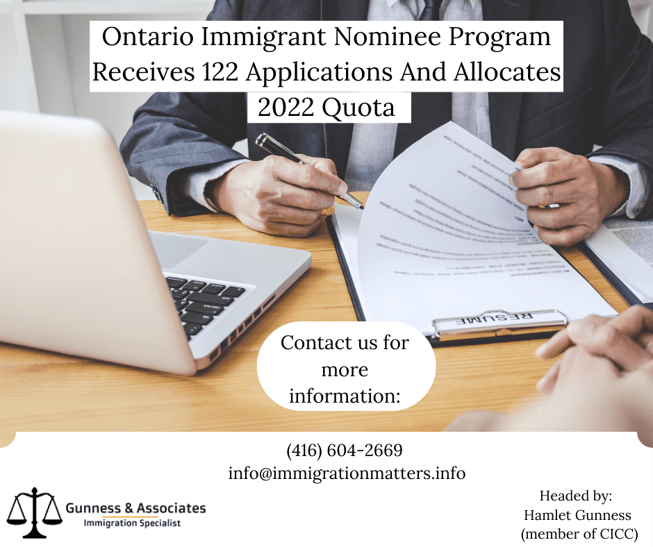 Ontario Immigrant Nominee Program Receives 122 Applications And Allocates 2022 Quota