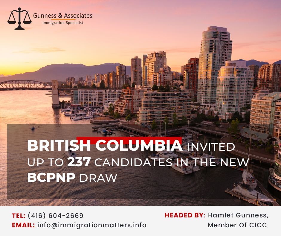 British Columbia invited up to 237 candidates in the new BC PNP Skills Immigration draw on February 14, 2023, British Columbia issued new invitations in the Skilled Worker – International Graduate categories of the British Columbia Provincial Nominee Program (BCPNP). In the Tech-targeted draw, BC issued 183 invitations with a minimum score of 83 points.  In the Childcare-targeted draw for early childhood educators (NOC 42202), the province invited 29 candidates who scored 55 points. In the Healthcare-targeted draw, the province issued 20 invitations. Additionally, fewer than 5 invitations have been issued for other priority occupations (NOCs 31103, 32104).  The province invited up to 237 candidates with a score of 55-83 points. Including this draw, in 2023, British Columbia has already issued 1,604 invitations. BC PNP Skills Immigration invitations details  British Columbia skills immigration invitations details in the new BC PNP draw that was held on February 14, 2023, can be found in the table below: Date Number of  Invitations Stream Minimum Score Description February 14, 2023 183 Skilled Worker, International Graduate (includes EEBC option) 83 Tech-Targeted Draw February 14, 2023 29 Skilled Worker, International Graduate (includes EEBC option) 55 Targeted draw: Childcare: Early childhood educators and assistants (NOC 42202) February 14, 2023 20 Skilled Worker, International Graduate (includes EEBC option) 55 Healthcare-targeted draw February 14, 2023