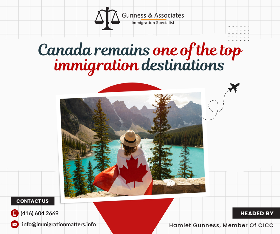 Canada remains one of the top immigration destinations In February 2023, the Century Initiative released findings revealing that Canada has a distinct advantage regarding immigrant attraction due to its strong public acceptance of immigration policies. The national, non-partisan charity urges for the economic and societal benefits of increasing Canada's population to one hundred million by 2100. The new report states that Canada has an advantage over other countries because its citizens embrace immigrants more than ever. Ever since the late 1990s, Canadian support for immigration has drastically increased alongside a surge in people feeling that multiculturalism is one of Canada's most defining features - 64% of Canadians agree. The Environics Institute, a research group that collects public opinion in Canada on the issues that influence the country, recently conducted a Focus Canada study, which is referenced in the Century Initiative report. The conclusion of the study, seven out of 10 Canadians supported the country's current immigration policies. When the Environics Institute began keeping track 45 years ago, this was the highest level of support. According to the study, Canadians are conscious of how important immigration is to boost the country's economy and population. According to the report, one of the methods is that almost a quarter of all Canadians are immigrants. According to the 2021 census, 1.3 million new permanent residents arrived in Canada between 2016 and 2021, and according to Statistics Canada, this figure may reach 34% by 2041. One of the main factors in Canada’s ability to attract immigrants is, what the report describes as, Canada’s “International Brand.” Canada is regarded as a nation that offers an excellent quality of life in terms of healthcare, education, housing, safety, and tolerance on a worldwide scale. This indicates that Canada is in a good position to attract and retain immigrants. The future of immigration in Canada Long-term success for Canada depends on immigration. Canada needs an efficient, user-friendly, and adaptable immigration system in order to fully realize the benefits of immigration and offer immigrants the best possible experience. Immigration, Refugees and Citizenship Canada (IRCC) have consistently taken steps to limit application backlogs and develop a better immigration system as part of ongoing work to improve client service. To boost processing capacity and efficiency while protecting Canadians' safety and security, this includes digital applications, employing and training new people, and using automation technology. In Canada, immigration is the primary driver of population growth. More than a quarter (23%) of the population, or more than 8.3 million people, were or had ever been landed immigrants or permanent residents in Canada in 2021. The highest among the G7 economies, this proportion was the highest since Confederation. Want to know more details about “Canada remains one of the top immigration destinations” you can contact one of our immigration specialists at Gunness & Associates. Tel: (416) 604-2669 Email: info@test2.immigrationmatters.info Gunness & Associates has helped thousands of people successfully immigrate to Canada with their families. Our skilled and experienced immigration experts have the expertise to accurately examine your case and advise you on the best method of proceeding to best serve your needs. For honest and straightforward advice, contact the experts at Gunness & Associates. Get a free Assessment Join our newsletter and get up-to-date immigration news Click here All rights reserved ©2022 Gunness & Associate